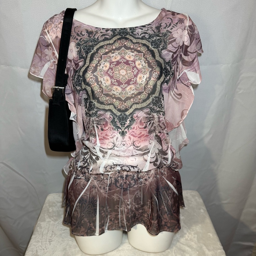 Design Works Sheer Y2K Paisley Top Size‎ M Fairycore Boho Mesh Blouse